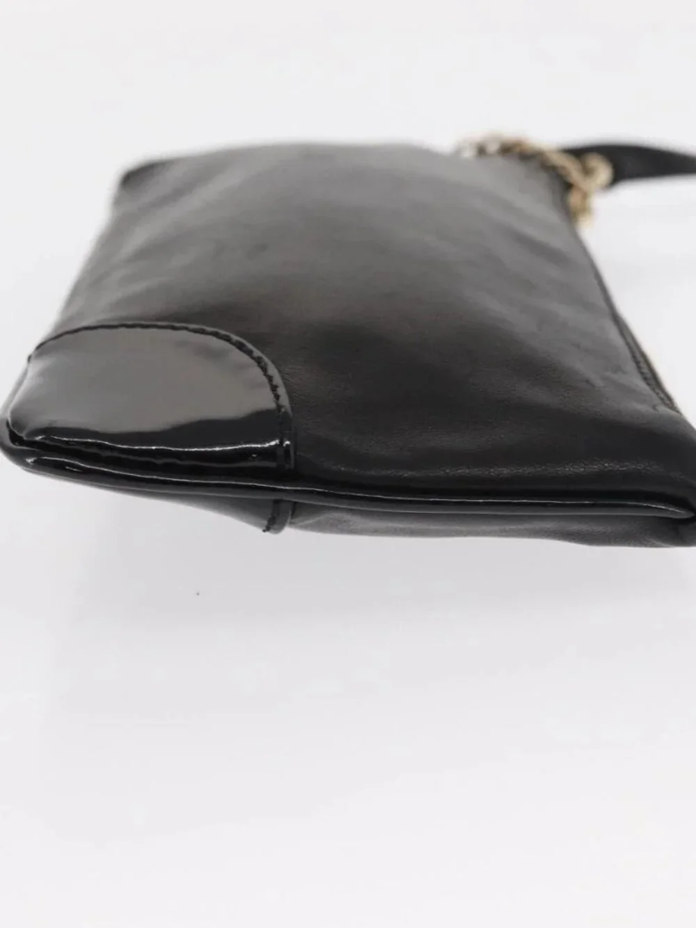 CHANEL Camelia Clutch Bag Lamb Skin Black Silver CC Auth BA9202V